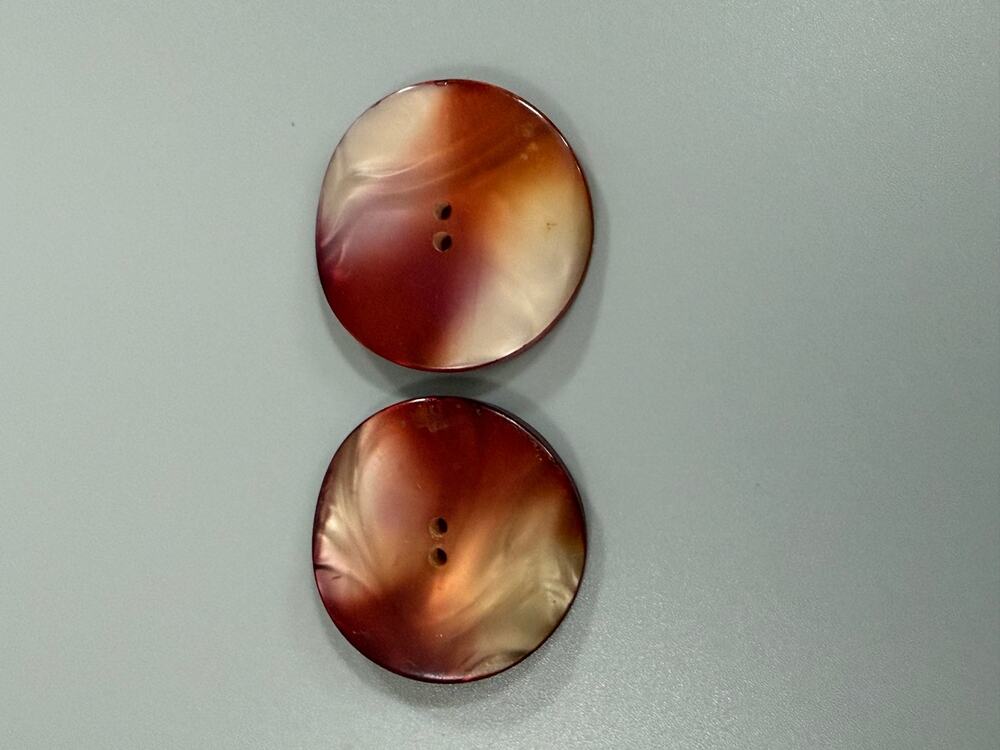 2 Large Coral Amber Pearlescent Buttons 1.5 Inch Cream Burgundy 2 Hole